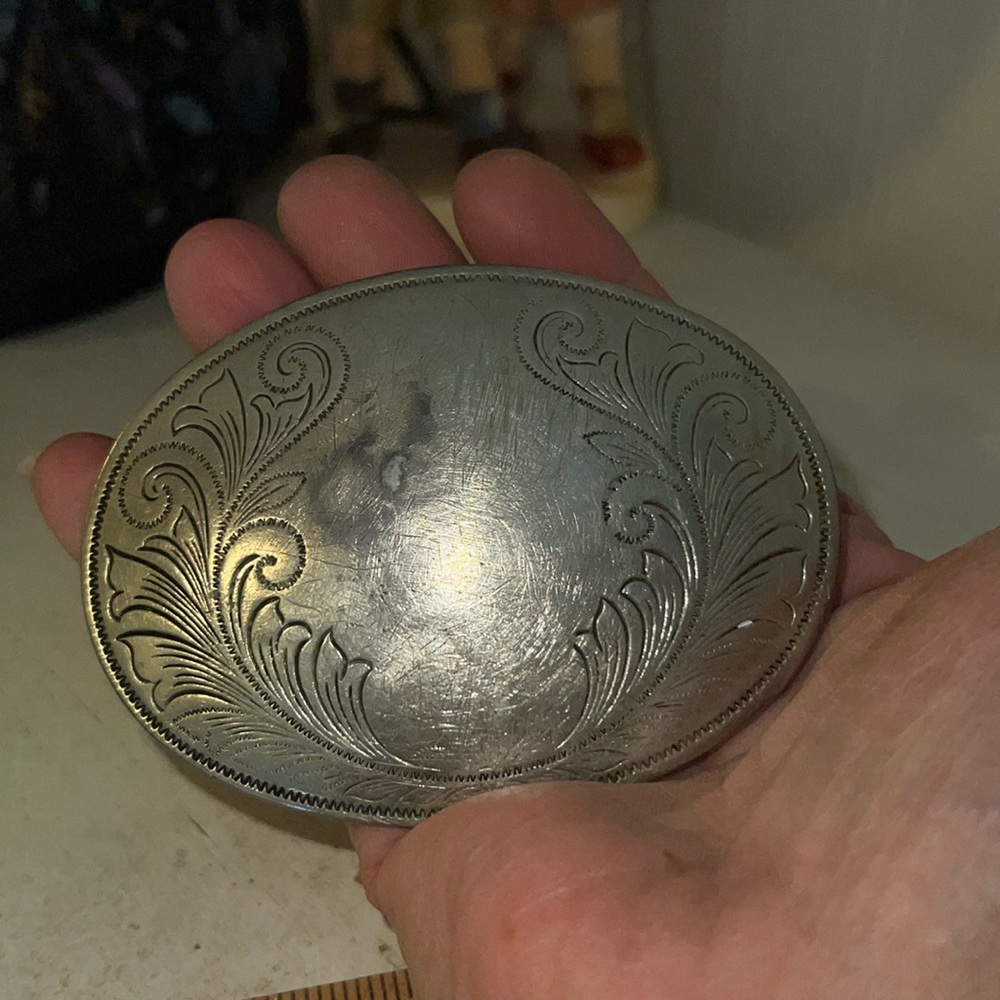 Vintage Justin Belt Co. Nickel Silver western belt buckle